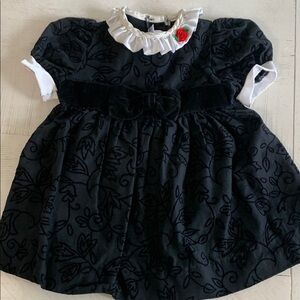 Black Velvet Baby Dress with White Accents